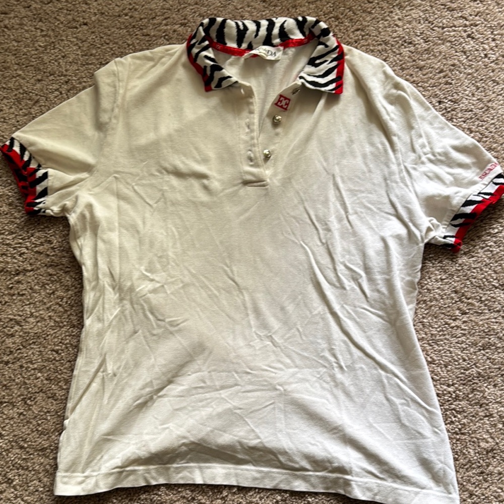 Escada White Polo Shirt with Zebra Print Accents